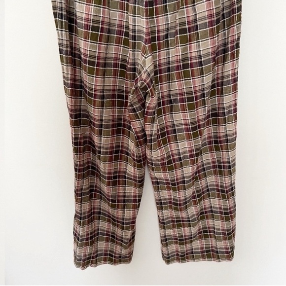 Anthropologie Plaid Floral Waistband Wide Leg Pants Pink/Brown Size 10 Cotton - Picture 8 of 10
